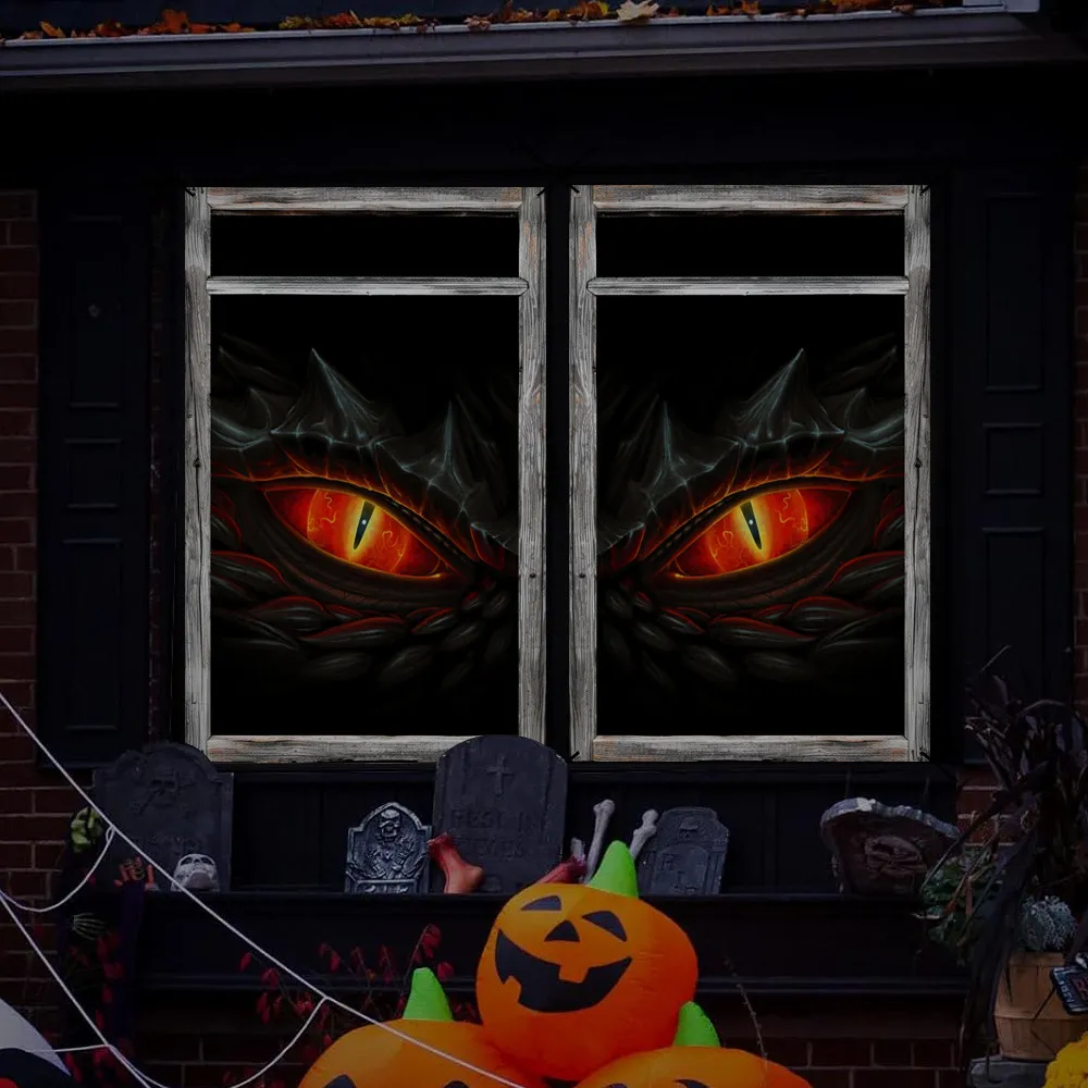 Halloween Horror Eyes False Window Decoration Cloth Wall Sticker Scary Monster Peeking Wall Decal Party Home Decor