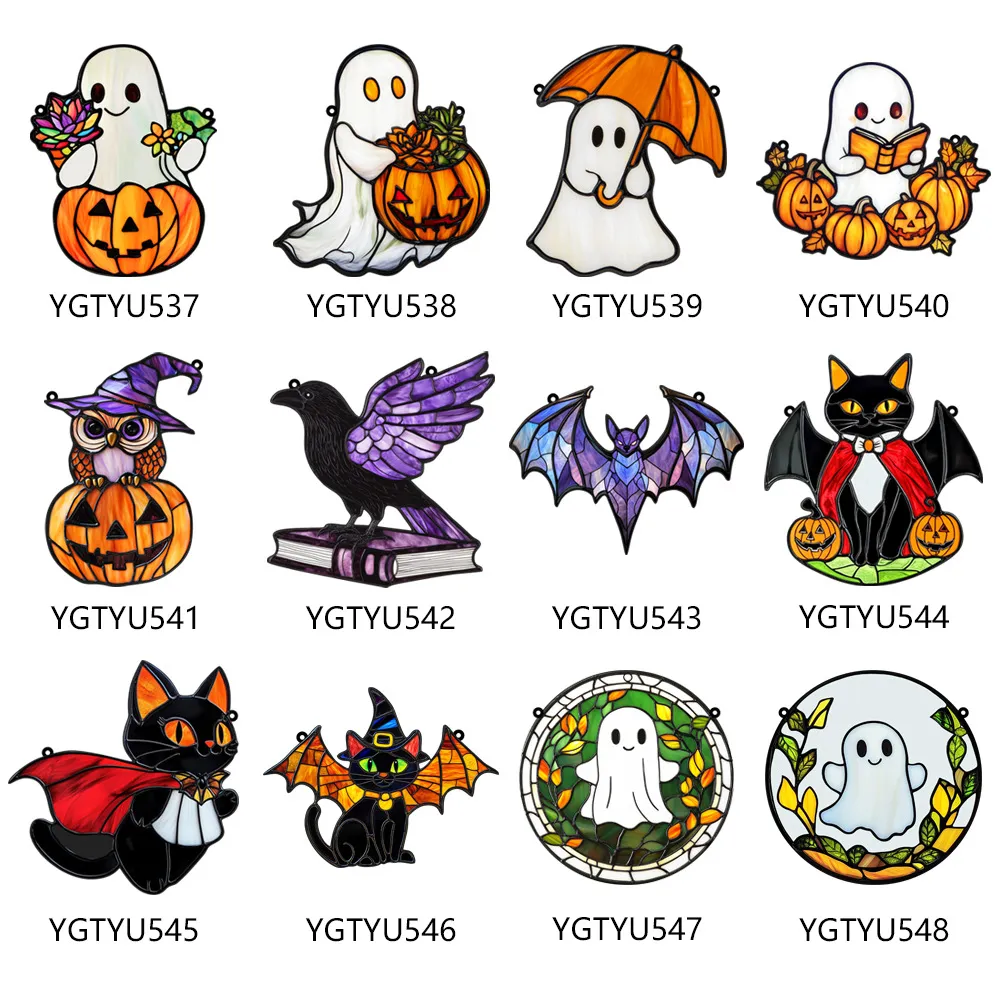 Cross Border Halloween Luminous Acrylic Decorative Hanging Sign Ghost Pumpkin Wall Pendant Festival Party Decor