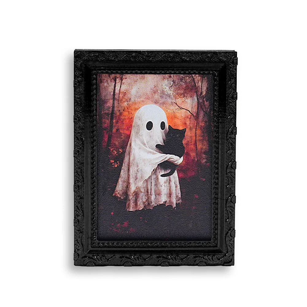 Halloween Ghost Black Frame Magnetic Photo Frame Fridge Magnet Resin Cute Spooky Festival Home Decor Party Sticky Note Holder