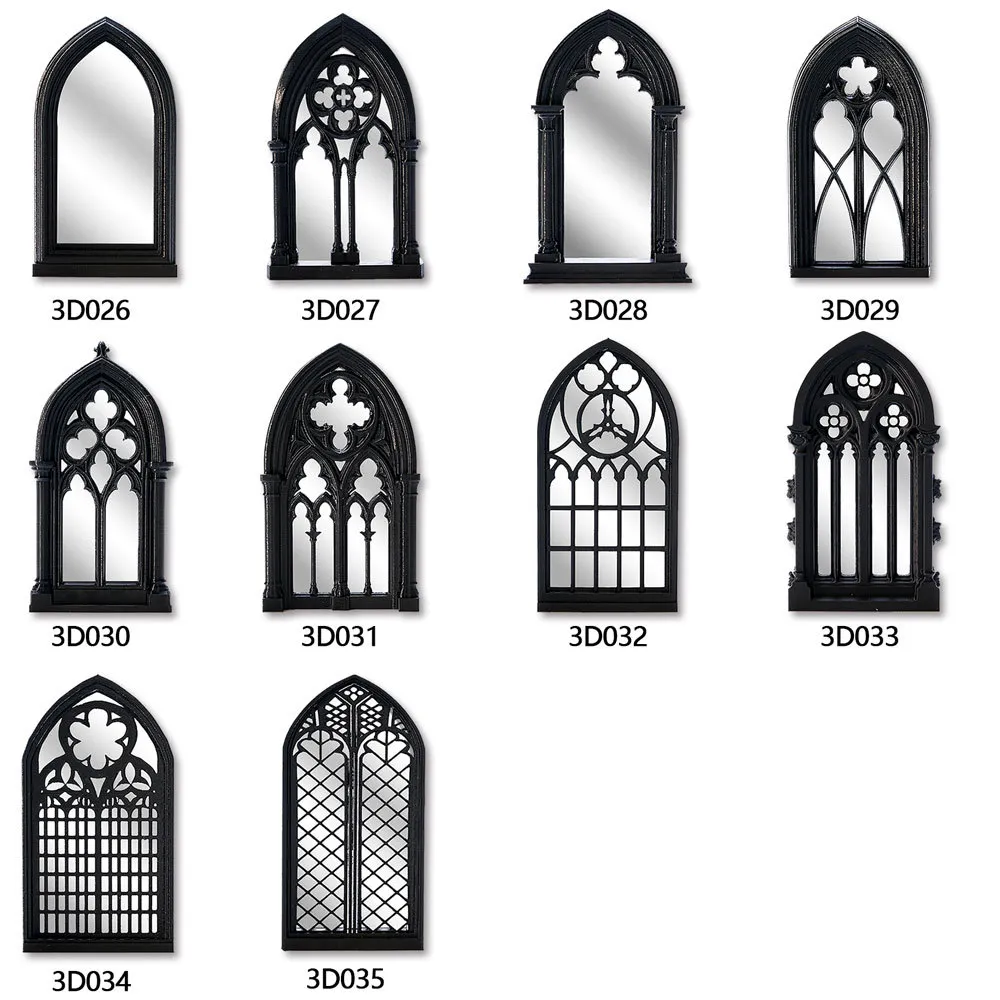 Gothic Arched Window Mirror Wall Sticker Vintage Black Plastic Decorative Mirror Tabletop Ornaments For Home Room Decor