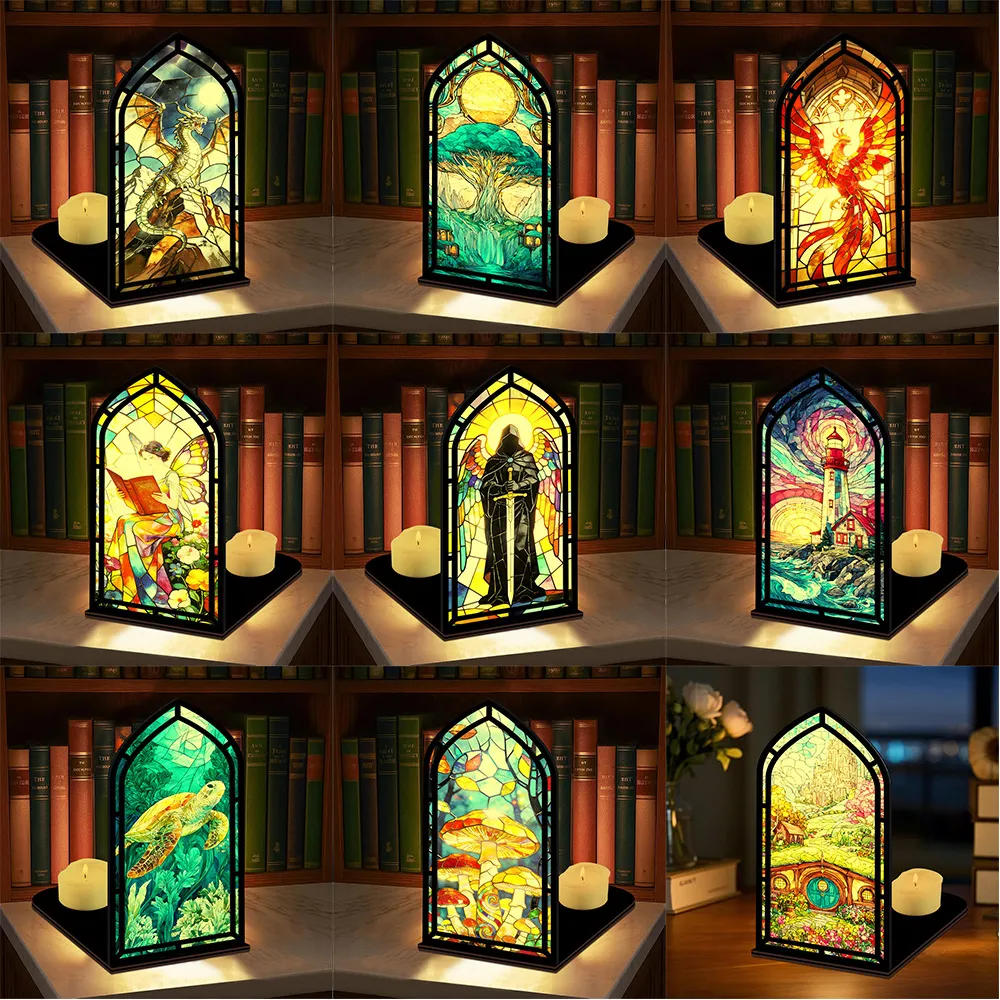 Creativo Angolo Libri Luminoso Acrilico Resina Traslucido Fermalibri Scaffale Inserto Paesaggio Miniatura Casa Scrivania Ornamenti Decorativi