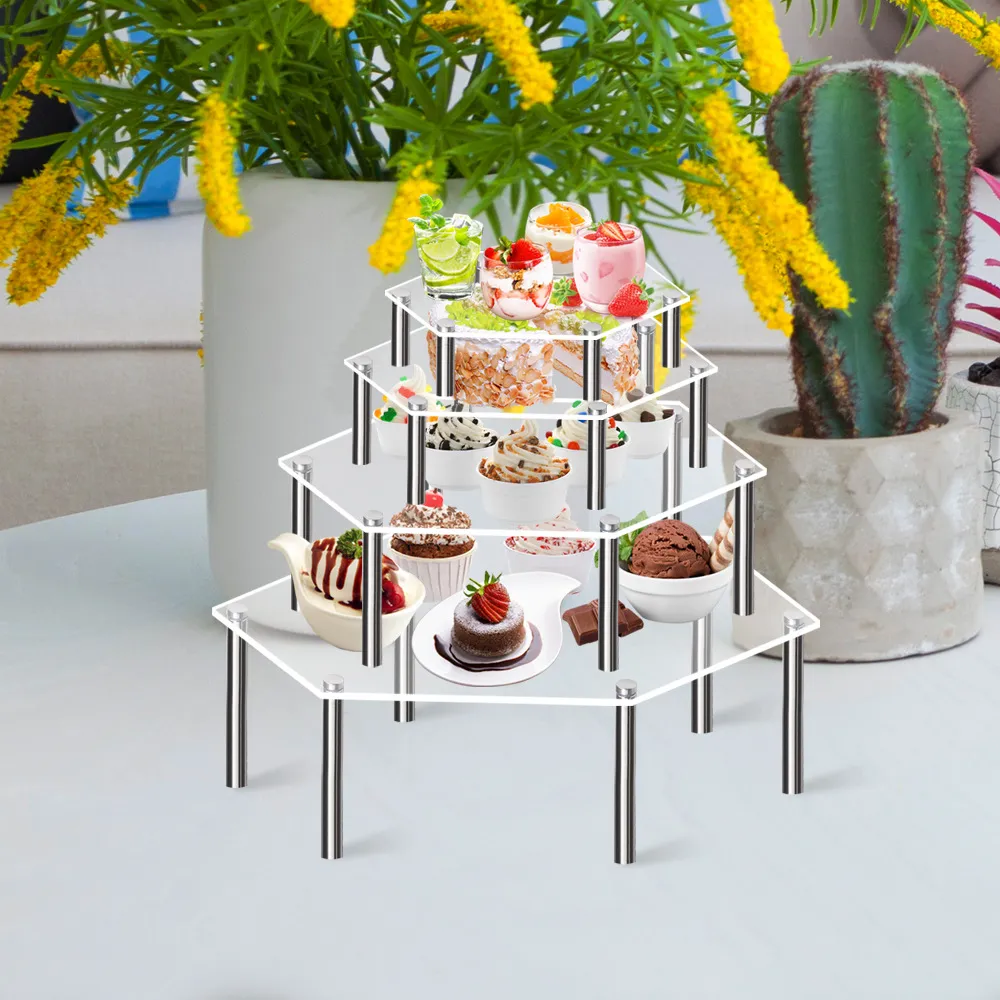 Transparenter Acryl Cupcake Ständer Mehrschichtige Dessert Präsentationsregale Sechseckiges Regal Für Hochzeit Geburtstag Party Heimdekoration