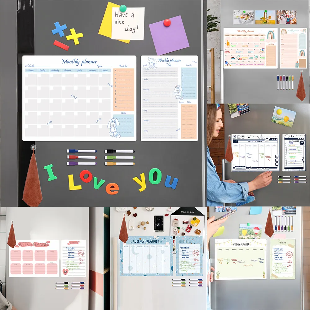 Magnetic Weekly Monthly Planner Whiteboard Set For Fridge Erasable Schedule Message Board With Markers Home Office Decor