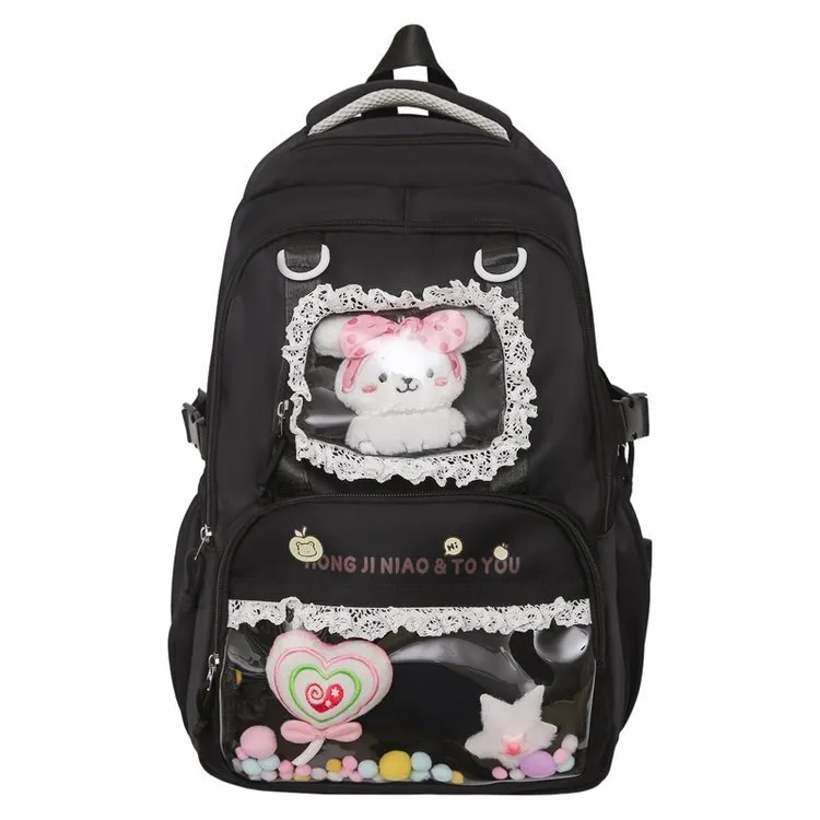 Large Capacity Clear Ita Backpack Cute Bowknot School Bag Transparent Window Casual Daypack For Teen Girls Students