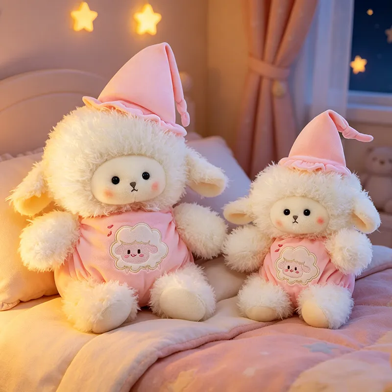 Süßes Schlafendes Schaf Plüschtier Gestopftes Tier Weiche Pyjama Lamm Puppe Mit Nachtmütze Beruhigender Begleiter Geschenk Für Kinder Mädchen
