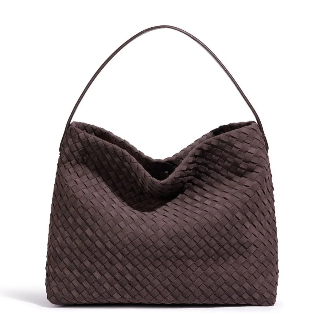Retro Handwoven PU Leather Shoulder Bag Women Large Capacity Hobo Underarm Tote Vintage Casual Commuter Handbag