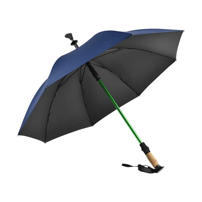 Ombrello Bastone da Passeggio Multifunzionale Altezza Regolabile Antiscivolo Ombrello da Trekking Manico Lungo per Anziani Outdoor