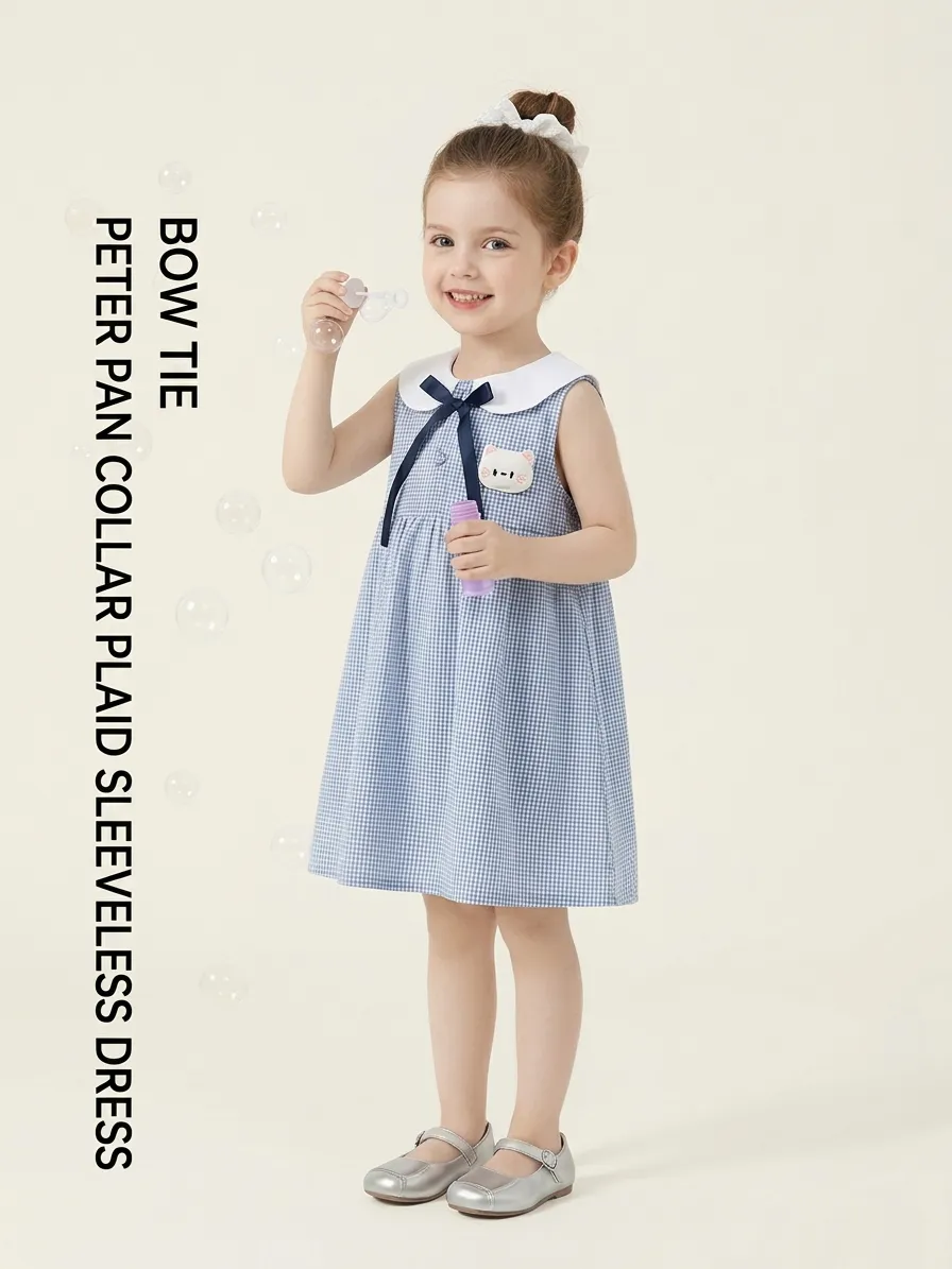 Baby Mädchen Sommer Gingham Kleid Süß Peter Pan Kragen Schleife A-Linie Prinzessin Kleid Kleinkind Kinder Casual Täglich Kleidung