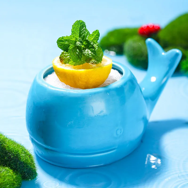 Bicchiere da Cocktail in Ceramica a Forma di Balena Blu Creativo Simpatico Mug Tiki Tazza da Bere a Forma di Animale Casa Cucina Bar