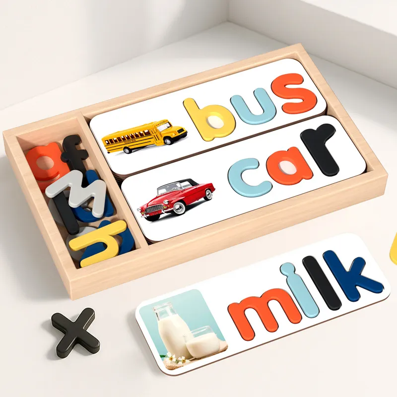 Children Wooden Spelling Word Game Educational Toy Alphabet Blocks And Picture Cards Early Learning Toy For Kids