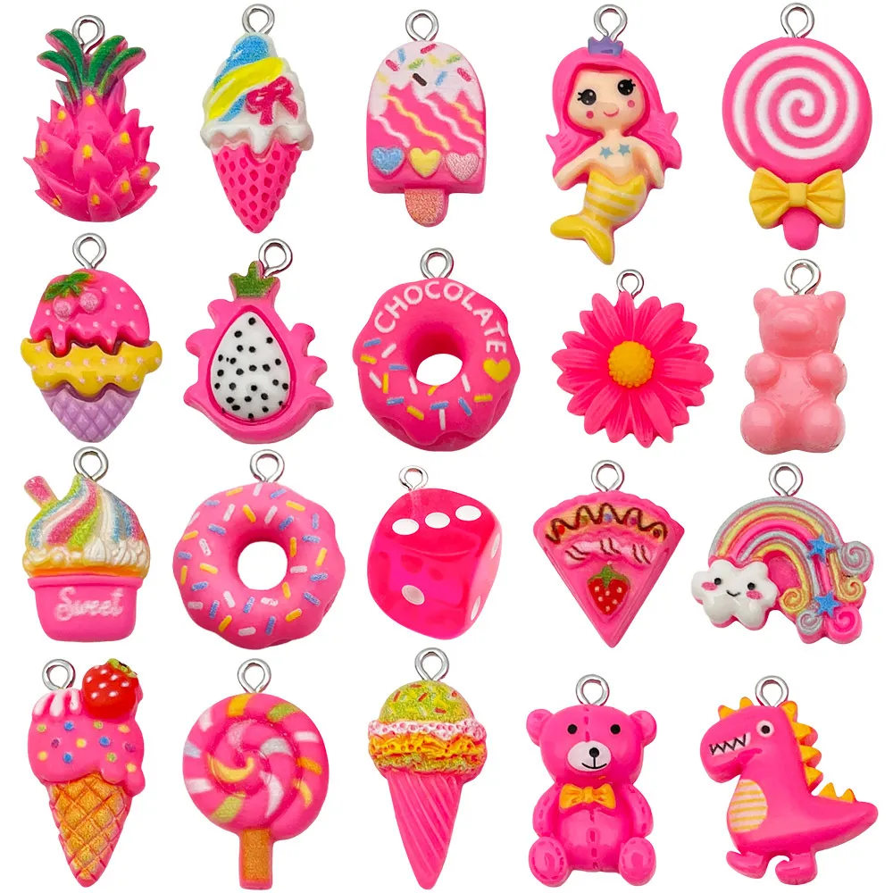 Hars DIY Sieraden Bedels Gemengd Schattige Cartoon Voedsel Fruit Dier Hangers Voor Handgemaakte Oorbellen Ketting Sleutelhanger