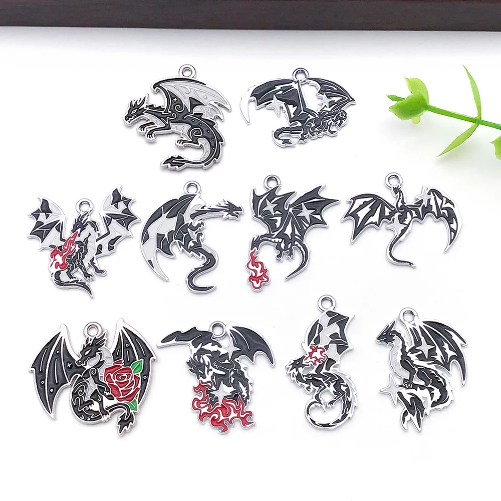 Breloques Dragon Volant Occidental Gothique en Alliage de Zinc Pendentif Goutte d'Huile Dark Punk Halloween Bijoux DIY Artisanat