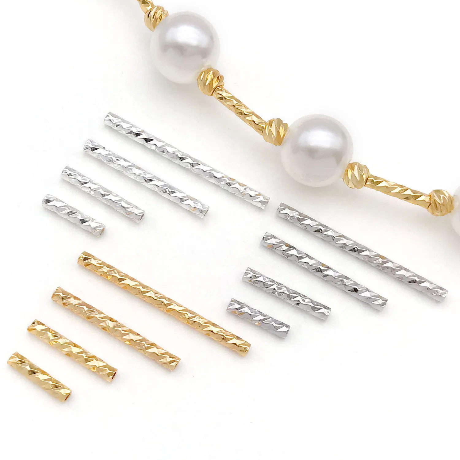 DIY Facet Straight Tube Connecting Beads Copper Plated Gold Silver Jewelry Findings Bracelet Making Accessories