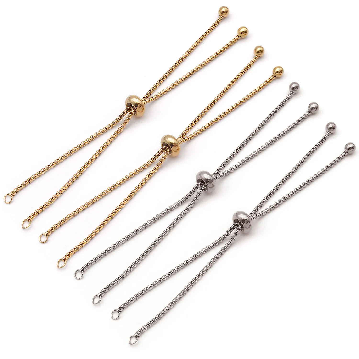Bracciale a Catena Regolabile in Acciaio Inossidabile Accessori per Gioielli DIY Con Componente a Catena con Perla Scorrevole