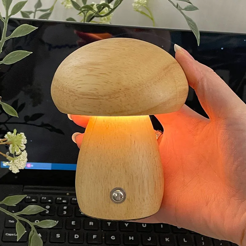 Modern Minimalistisch Houten Paddestoel Nachtlampje USB Oplaadbaar LED Touch Dimbaar Sfeer Tafellamp Natuurlijk Beukenhout Walnoot Bureaulamp Huisdecoratie