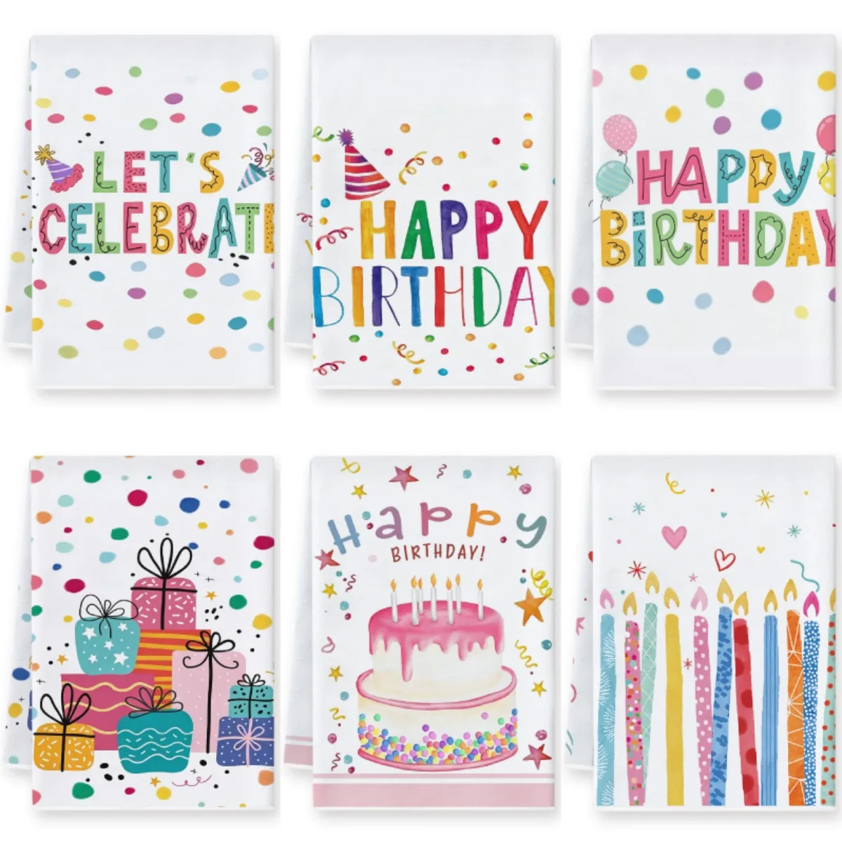 Asciugamano da Cucina Buon Compleanno Pois Colorati Torta Stampa Asciugamano Assorbente Festa di Compleanno Regalo Decorativo