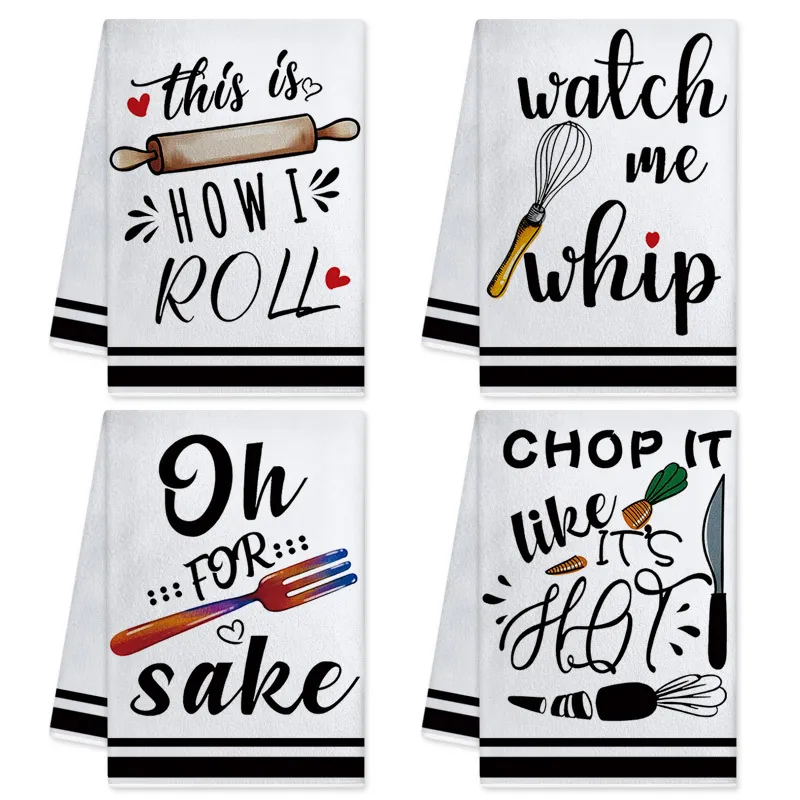 Creative Funny Slogan Kitchen Dish Towel Microfiber Absorbent Cleaning Cloth Baking Cooking Theme Decorative Hand Towel