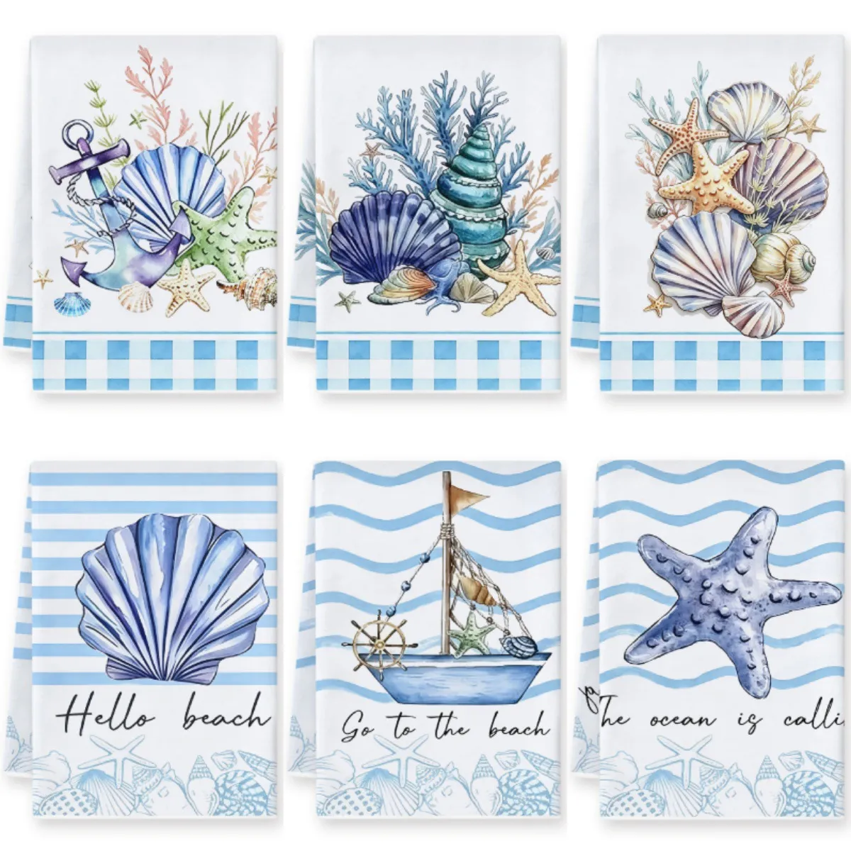 Shell Starfish Marine Print Microfiber Dish Towel Kitchen Water Absorbing Cleaning Towel Decorative Dish Wiping Rag