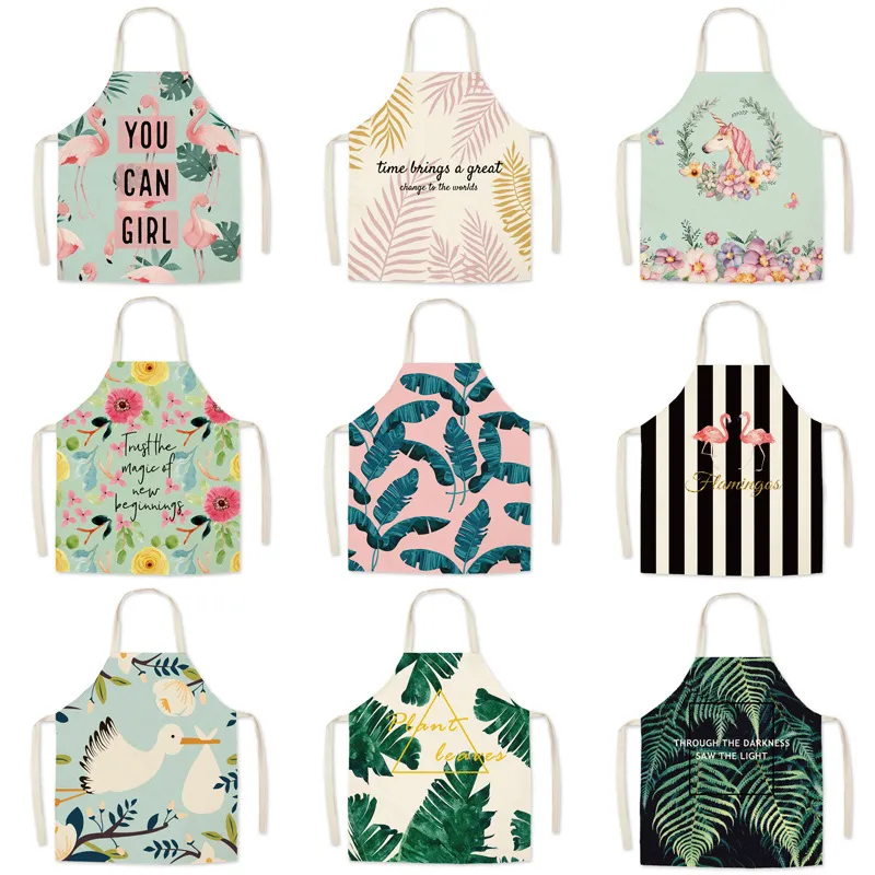 INS Style Botanical Floral Print Polyester Apron Modern Minimalist Housework Cleaning Apron For Adult Kids