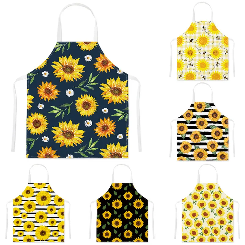Cartoon Sunflower Print Anti Fouling Sleeveless Apron Cute Plant Pattern Kitchen Cooking Baking Apron For Adult And Child