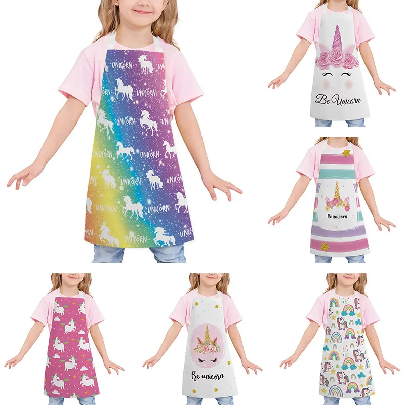 Cartoon Unicorn Pattern Kitchen Apron Linen Anti Stain Cooking Baking Sleeveless Apron For Kids And Adults Home Use