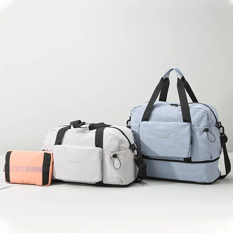 Grand Sac de Voyage Pliable en Tissu Oxford Imperméable Bagage Extensible Séparation Humide-Sec Sac de Sport