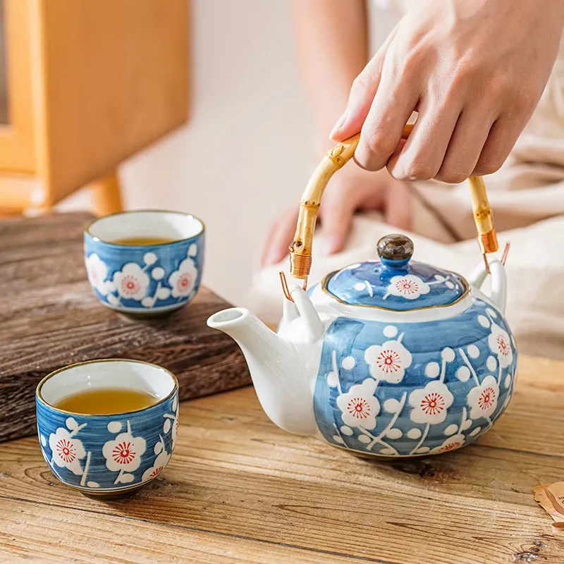 Handpainted Ceramic Tea Set Teapot And Teacups Blue And White Porcelain Tea Set For Home Office Kitchen Teaware Gift