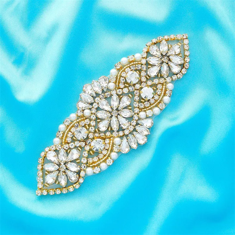 Exquisite Bridal Rhinestone Applique Wedding Belt Crystal Artificial Pearl DIY Sewing Patch Bridal Dress Sash Accessories