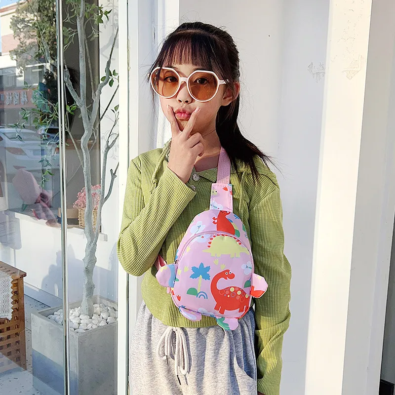 Kids Cartoon Dinosaur Chest Bag Cute Toddler Crossbody Bag Nylon Casual Travel Small Messenger Bag For Boys Girls