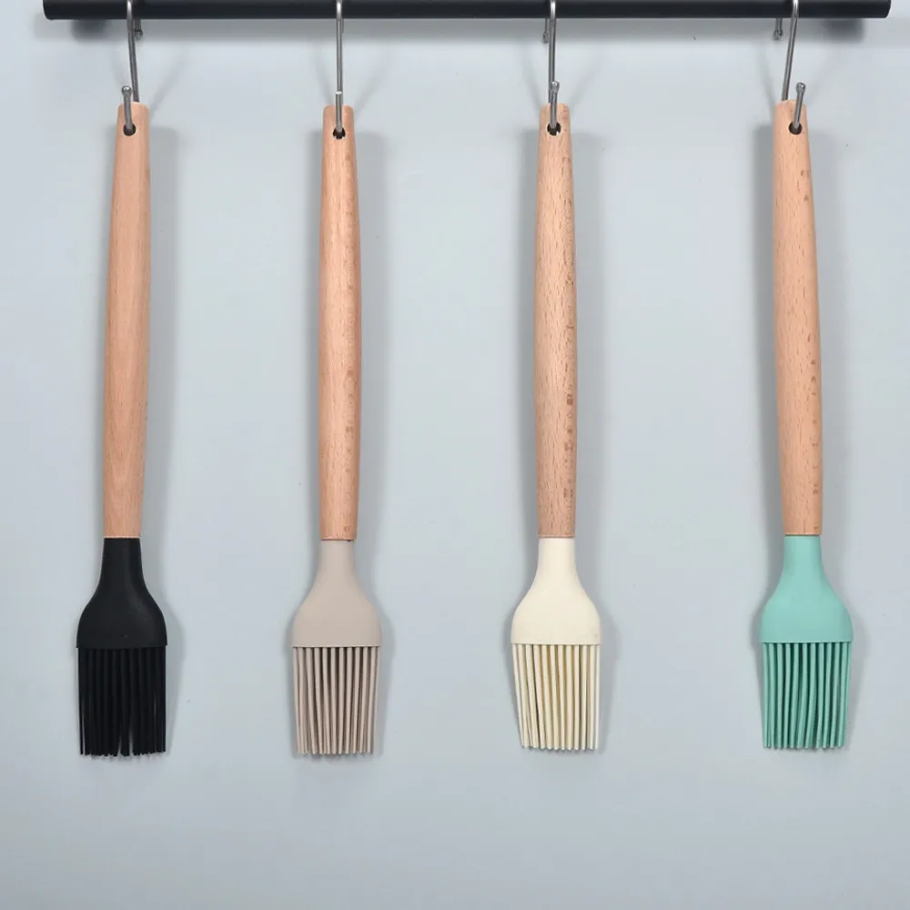 Silicone Basting Brush With Beech Wood Handle Heat Resistant Pastry Brush For BBQ Baking Cooking Kitchen Tools