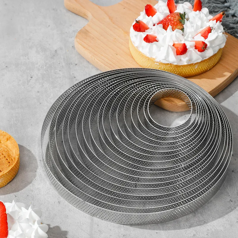 Modern Stainless Steel Perforated Tart Ring French Mousse Cake Mold Round Cheese Tart Ring Professional Baking Tool For Kitchen Bakery