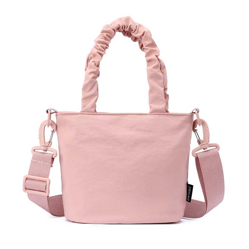 Sac Seau Décontracté en Polyester Couleurunie pour Femmes Mode Poignée Plissée Sac Bandoulière Sac à Main de Voyage Quotidien