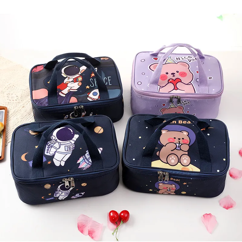 Insulated Lunch Bag Waterproof Oxford Cloth Cute Cartoon Portable Thermal Cooler Food Box Tote For Women Students