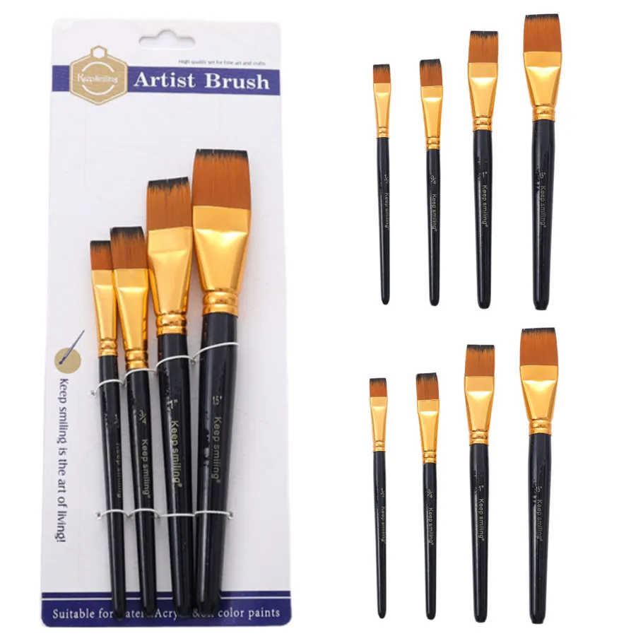 Ensemble de Pinceaux Plats Professionnels Manches Courts Peinture Aquarelle Acrylique Huile Pinceaux d'Artiste