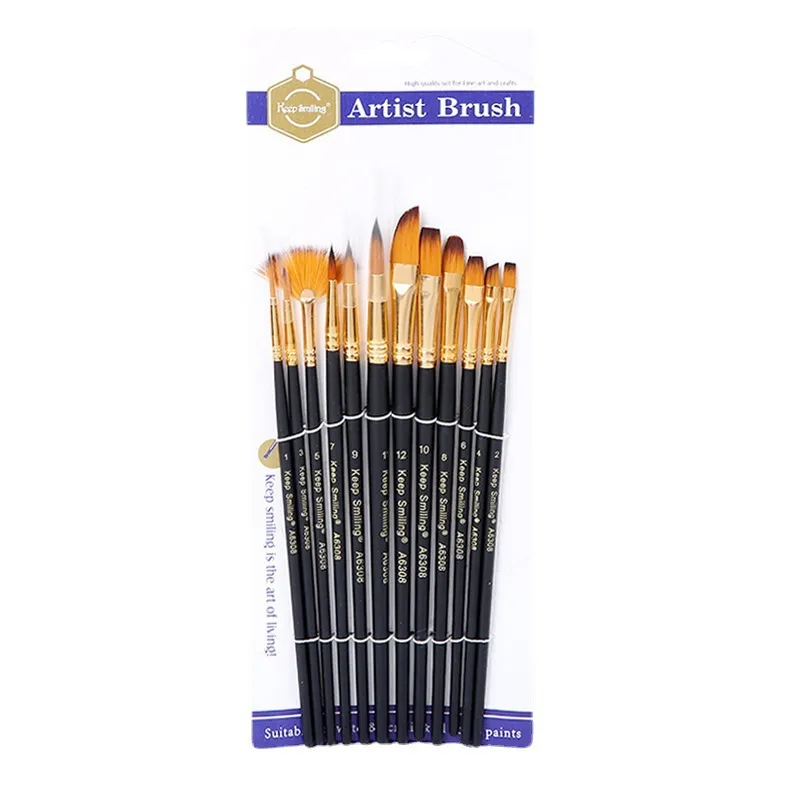 Professional Artist Paint Brush Watercolor Acrylic Oil Painting Brushes Wood Handle Nylon Hair Art Supplies