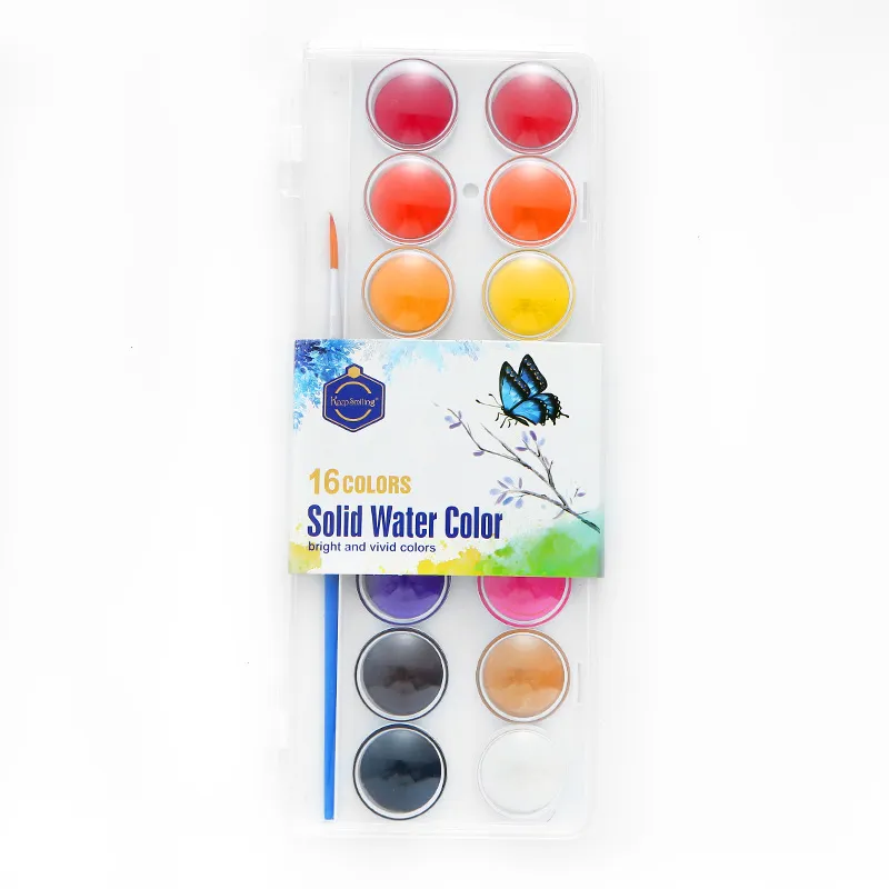 Keepsmiling 16 Farben Feste Aquarellfarbe Set Tragbare Kunststoffbox Mit Nylon Pinsel Künstler Malbedarf