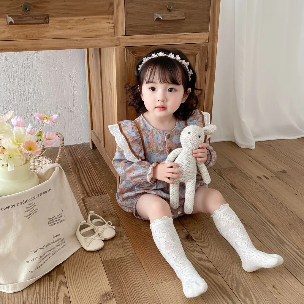 Infant Baby Girls Long Sleeve Floral Print Romper Cute Korean Style Cotton Bodysuit Newborn Spring Jumpsuit
