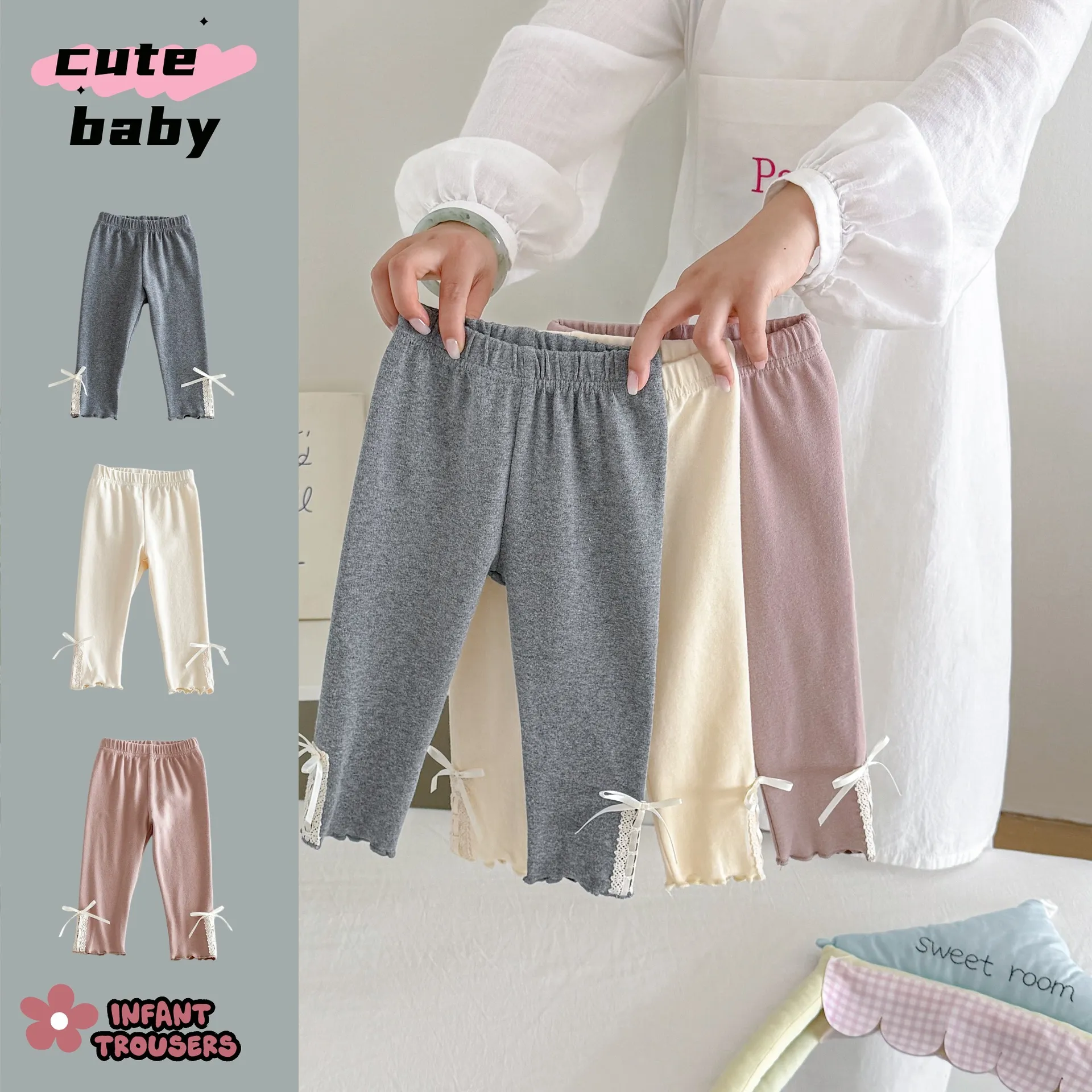 Zuigeling Baby Meisjes Casual Katoenmix Leggings Schattige Strik Lente Herfst Lange Broek Comfortabel Dagelijks Kinder Onderdelen