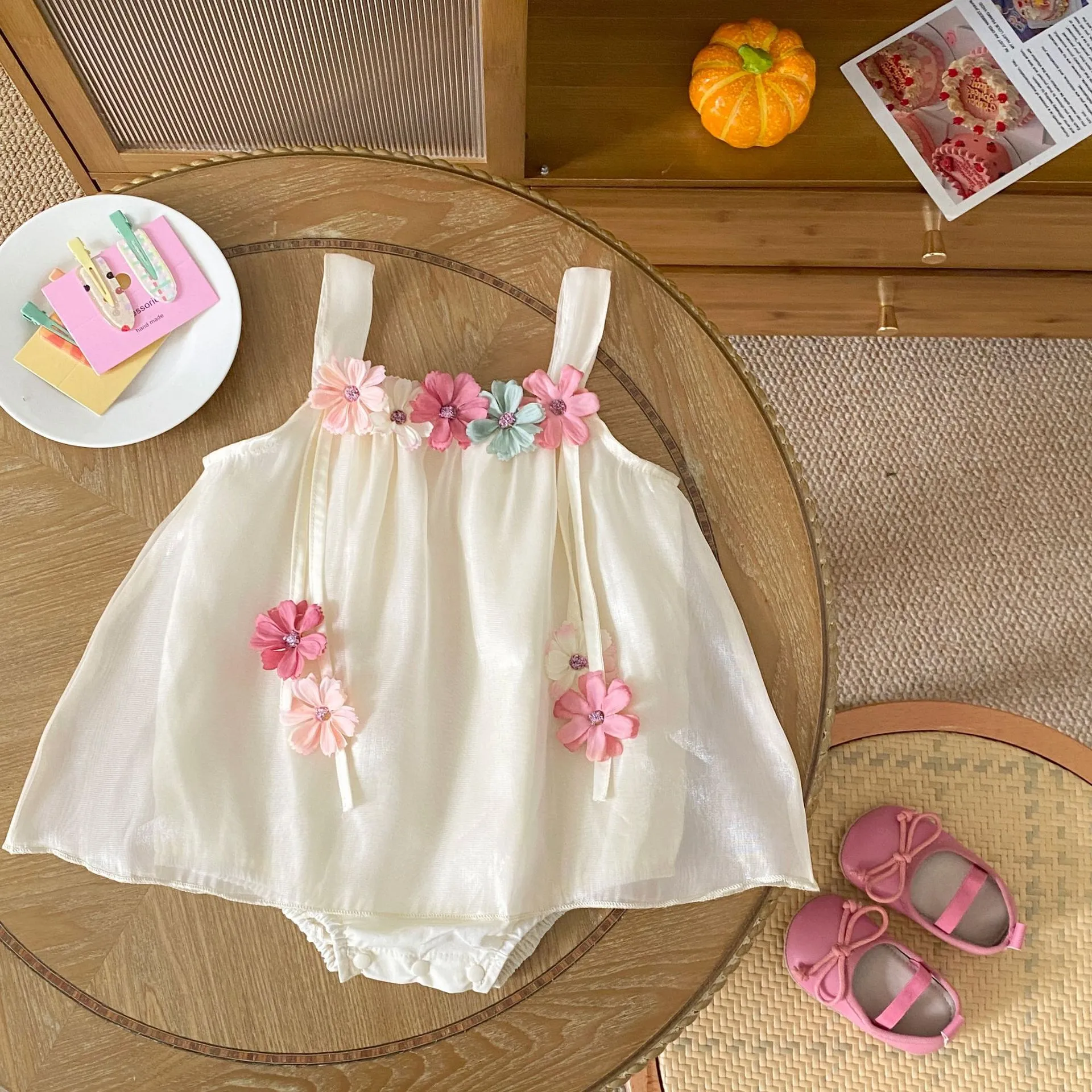 Neonato Neonata Estate Cotone Senza Maniche Tutina Abito Carino 3D Floreale Neonato Bodysuit Bambino Principessa Festa Vestiti