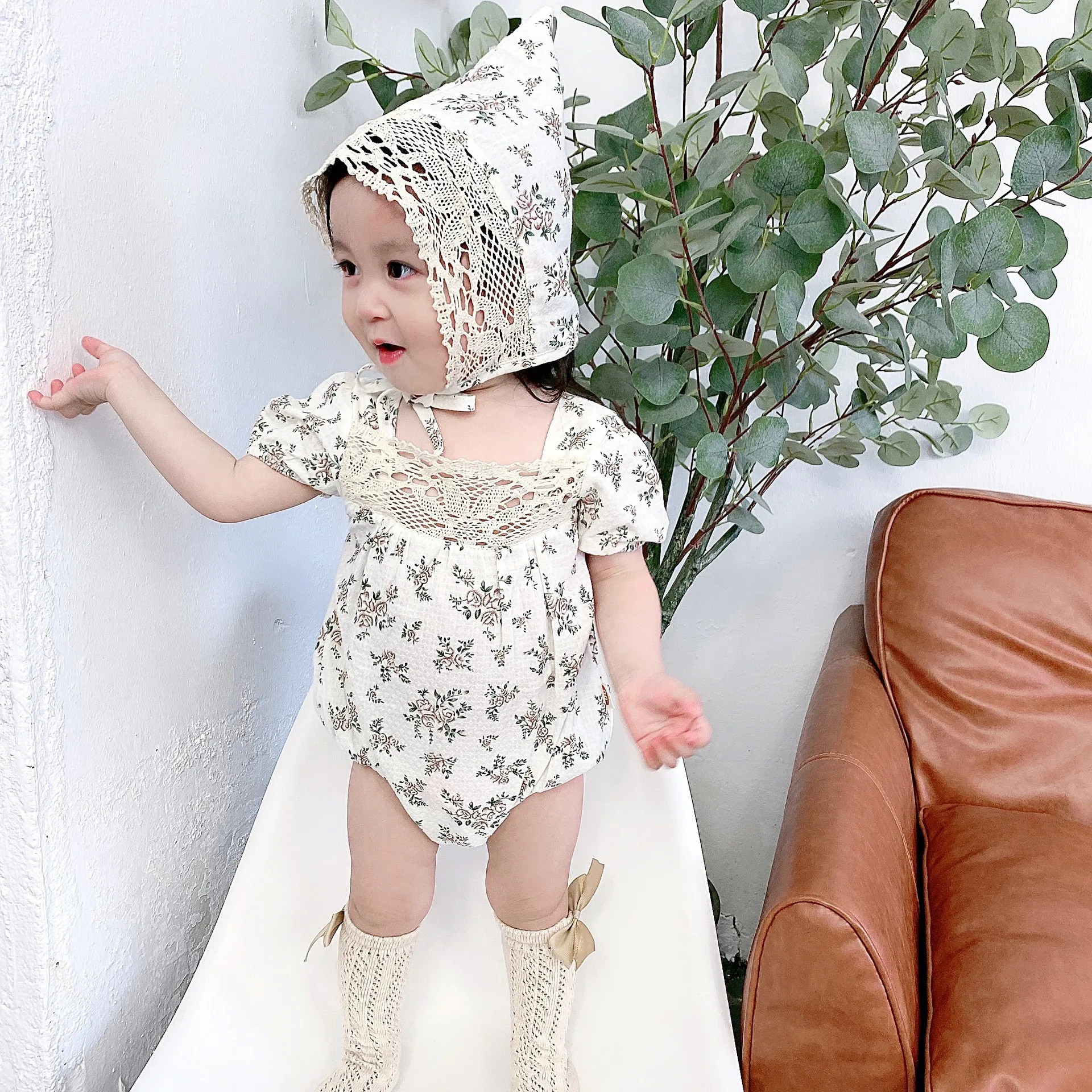 Infant Newborn Baby Floral Cotton Romper Short Sleeve Bodysuit Cute Toddler Casual Clothing Jumpsuit