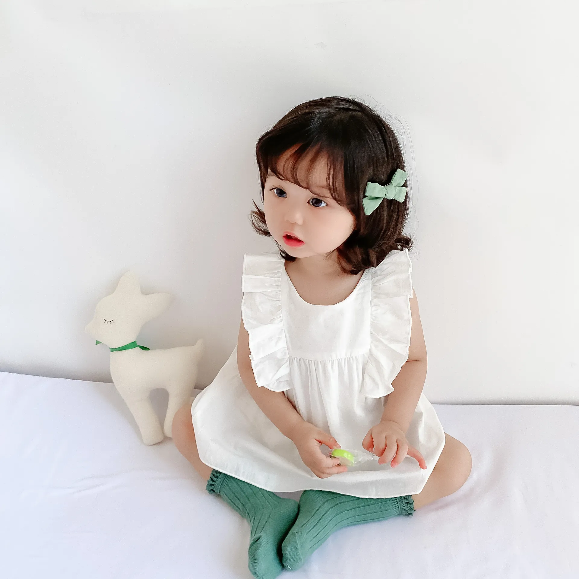 Neonato Bambina Carino Cotone Tuta Abito Estate Manica Volante Tinta Unita Neonato Principessa Bodysuit Casual