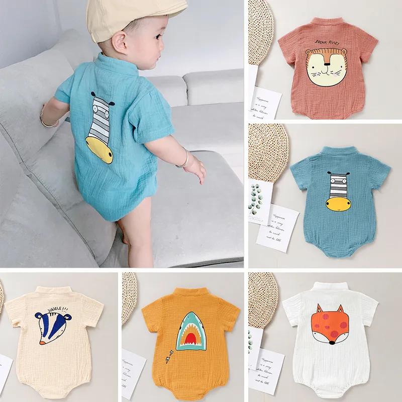 Infant Baby Boys Short Sleeve Romper Cotton Summer Cartoon Animal Print Newborn Bodysuit One-Piece Infant Clothing