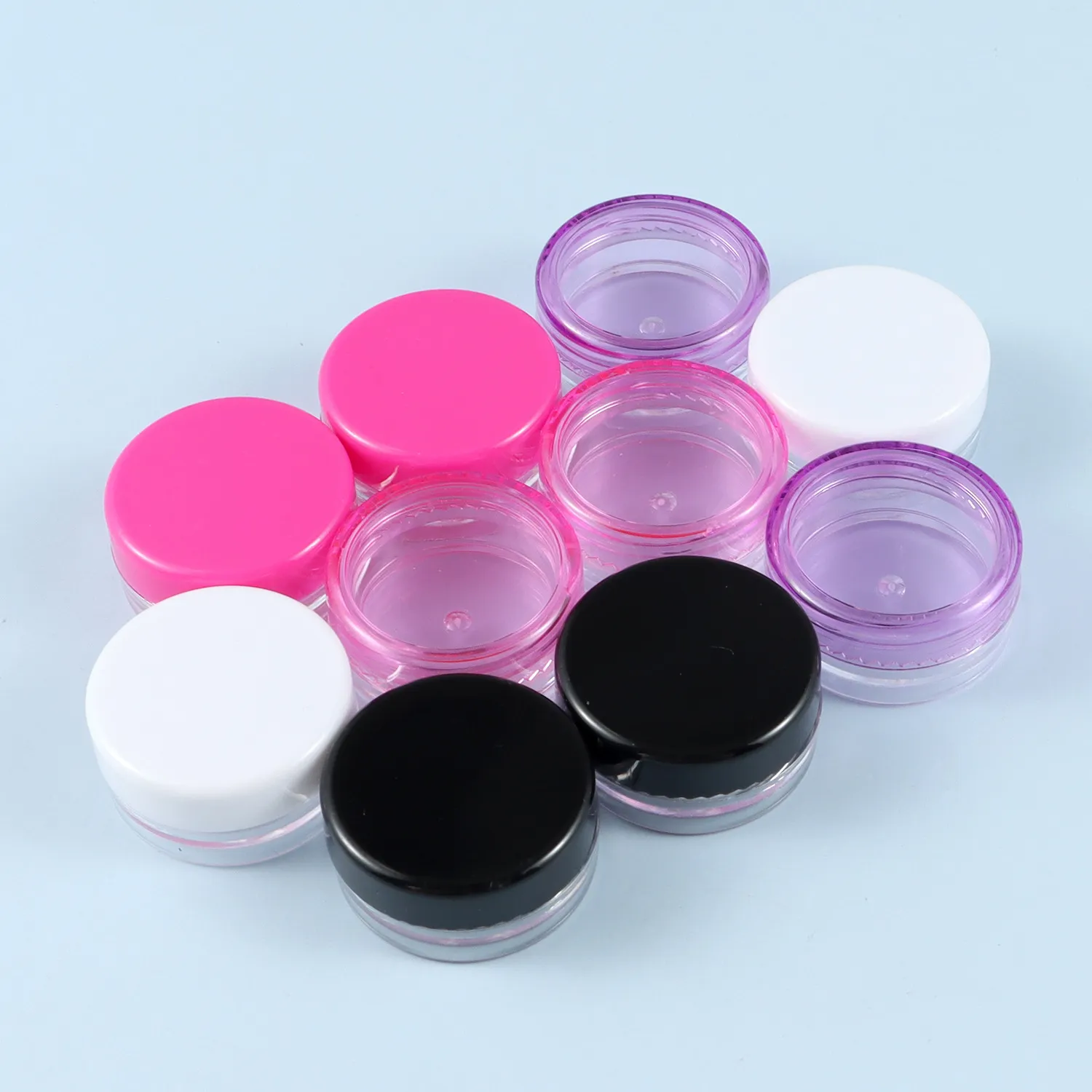 Barattolo di Crema Ricaricabile in Plastica Contenitore per Campioni Cosmetici Flacone Trasparente Con Coperchio Colorato Per Viaggio