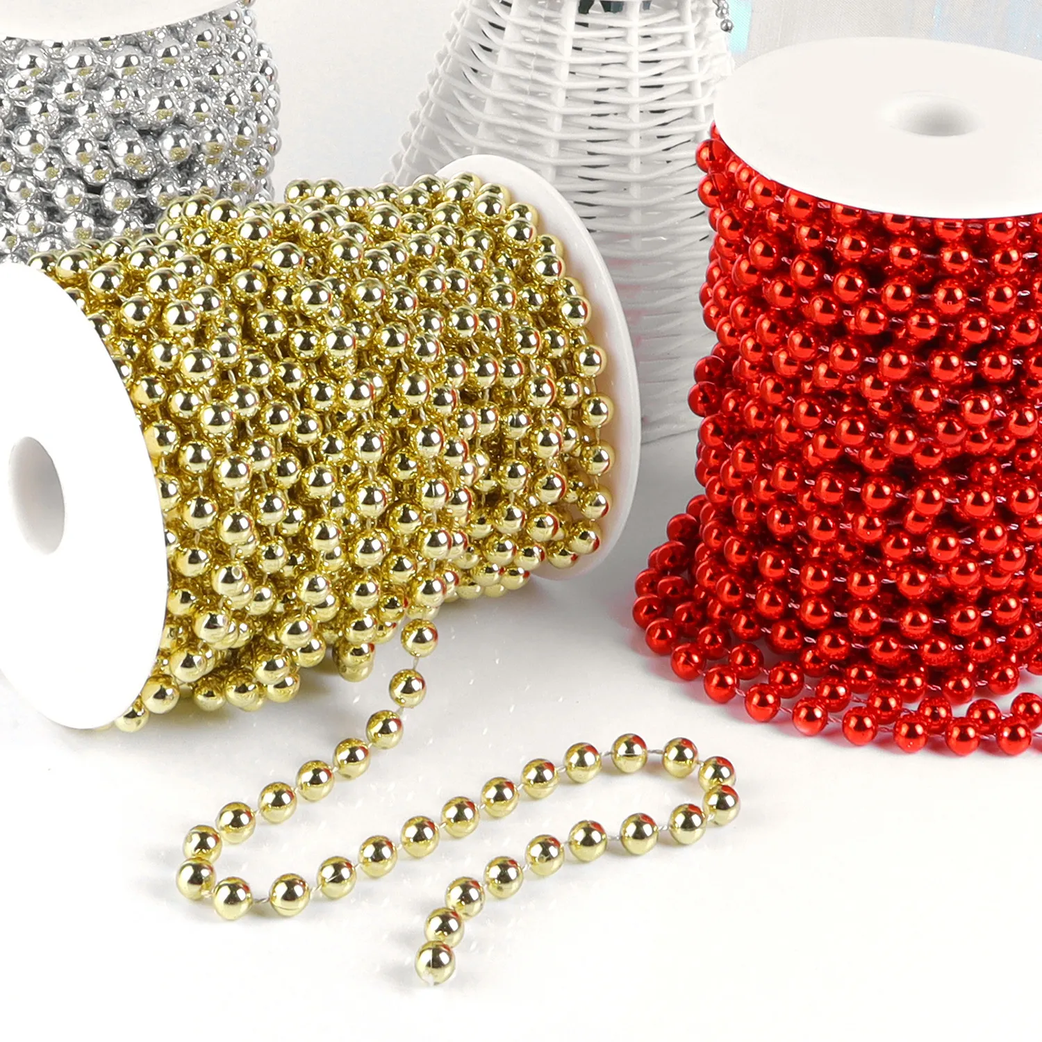 Plastic Imitation Pearl Bead Chain Roll For DIY Wedding Christmas Party Home Decoration Craft