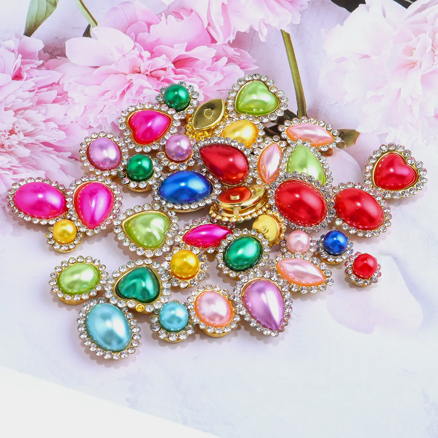 Rhinestone Artificial Pearl Sunflower Button DIY Garment Accessories Wedding Decoration