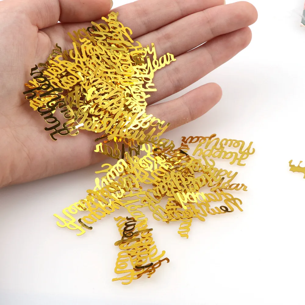 Happy New Year Plastic Confetti Gold Sequin Table Scatter Party Decoration Supplies For Christmas Celebration
