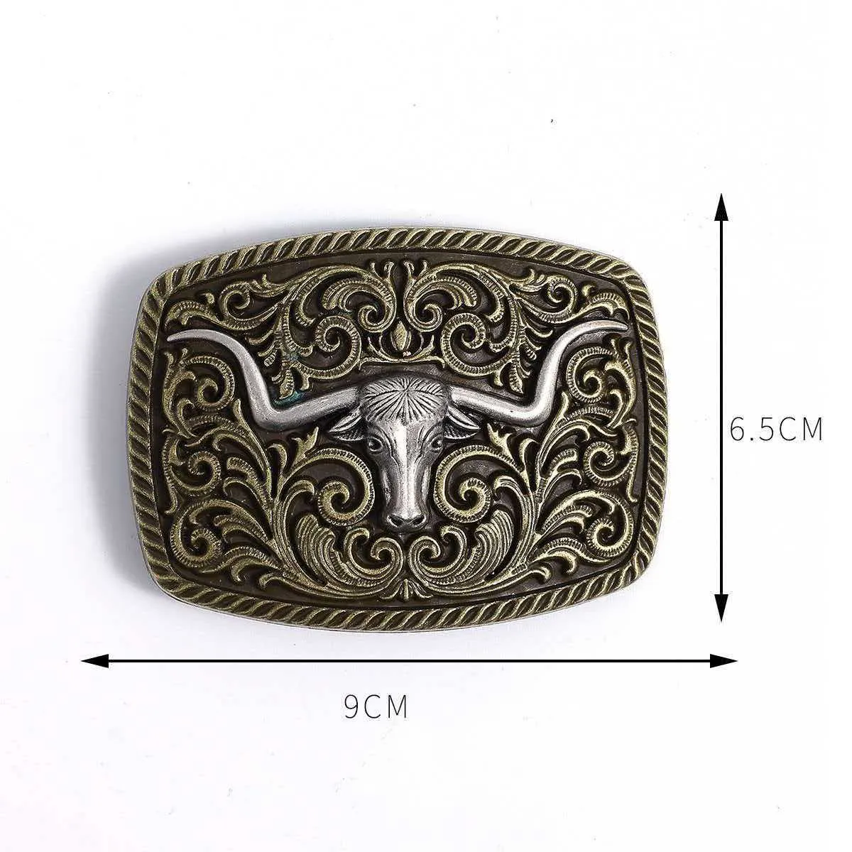 Vintage Metal Bull Head Embossed Belt Buckle Antique Bronze Rectangular Heavy Duty Western Cowboy Belt Accessories for Men