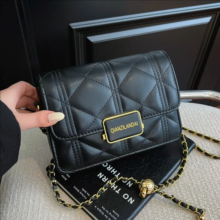 Women Quilted Chain Crossbody Bag Chic PU Leather Small Square Shoulder Bag Luxury Designer Style Handbag