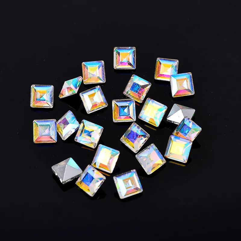 Strass en Verre Carrés à Fond Pointu pour Décoration de Nail Art Réparation de Montres Strass en Vrac Artisanat Gemmes Brillantes Composants en Cristal Scintillants Vente en Gros