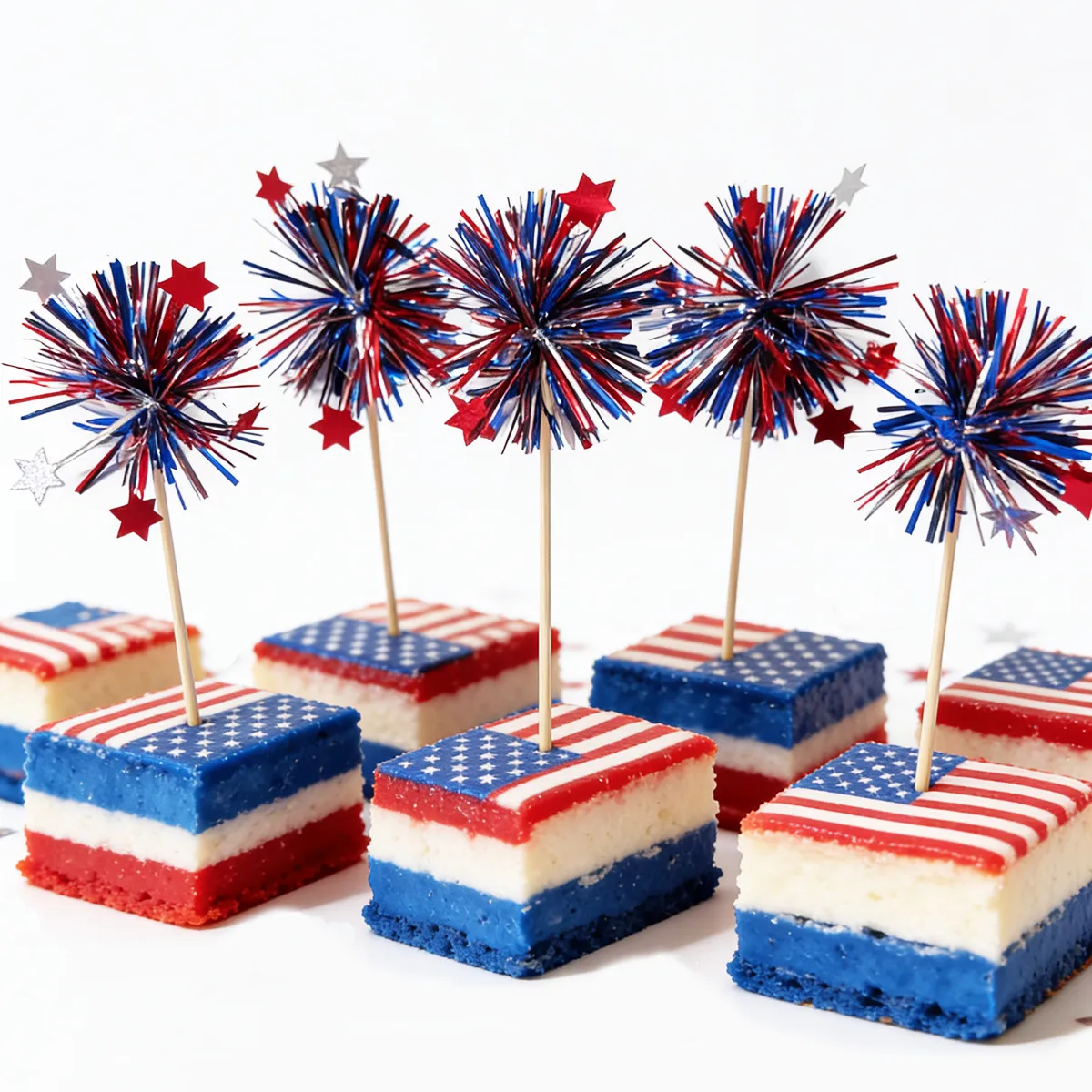 Independence Day Cake Toppers Fireworks Tinsel Rain Silk Sticks Star Cake Inserts Party Baking Dessert Decorations